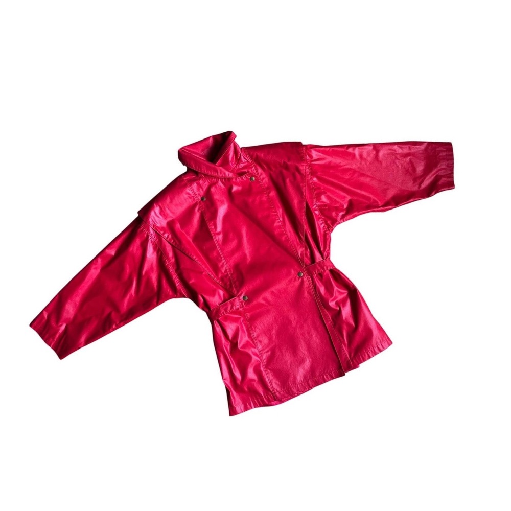 Vintage 80s Voyager West Red Batwing Coated Cotton Jacket 80s ILGWU USA 10 M